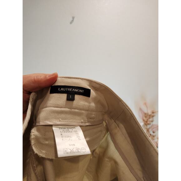 Lautréamont Beige Cropped Pants Women’s Size 1 Japan Minimalist Stretch Waist 28 - Picture 3 of 5